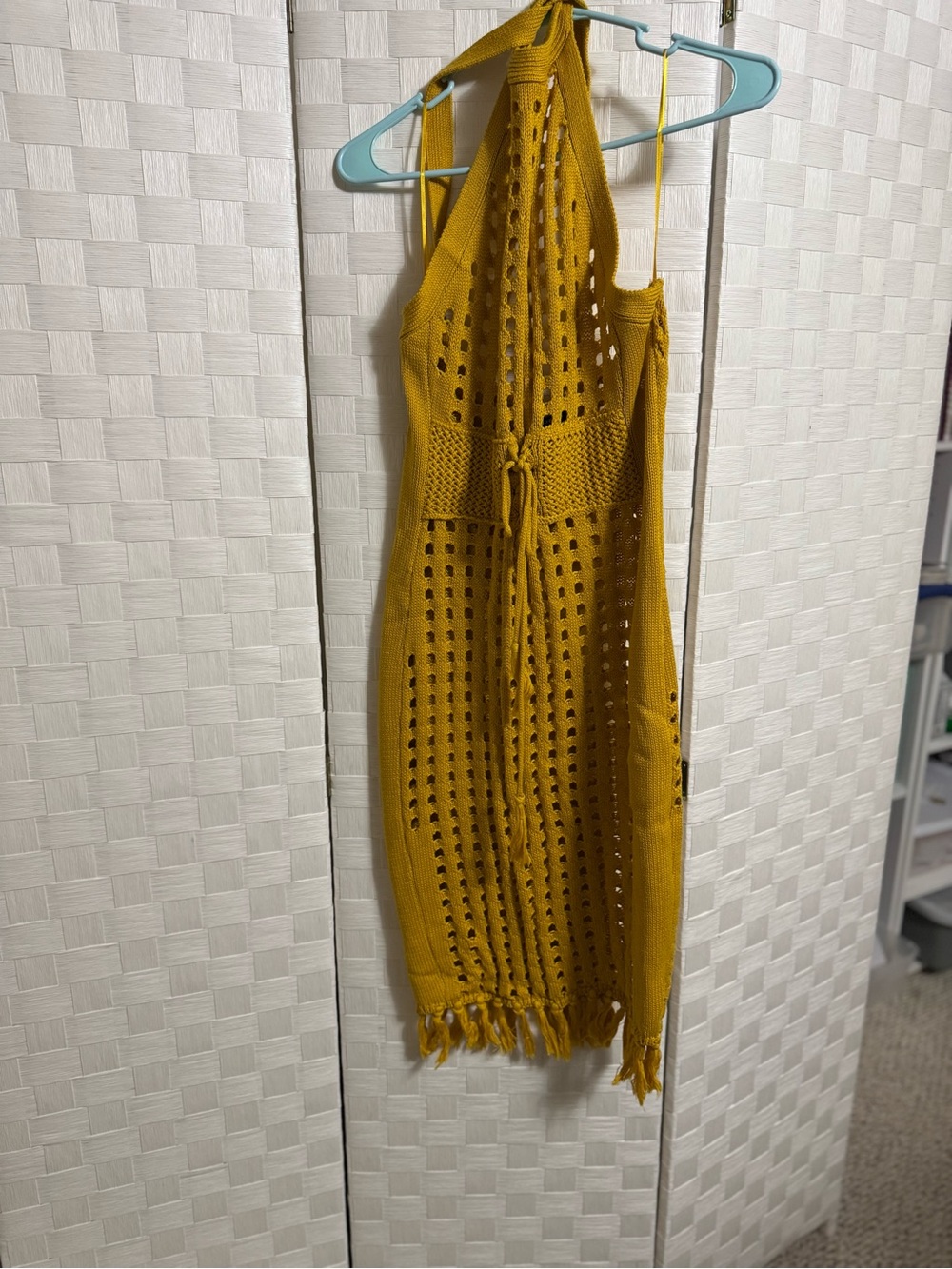 Women’s One-Shoulder Mustard Crochet Midi Dress
